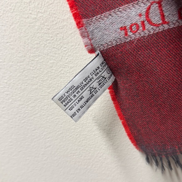 Christian Dior Wool Red Checkered Scarf with “Christian Dior” Script - Picture 3 of 7